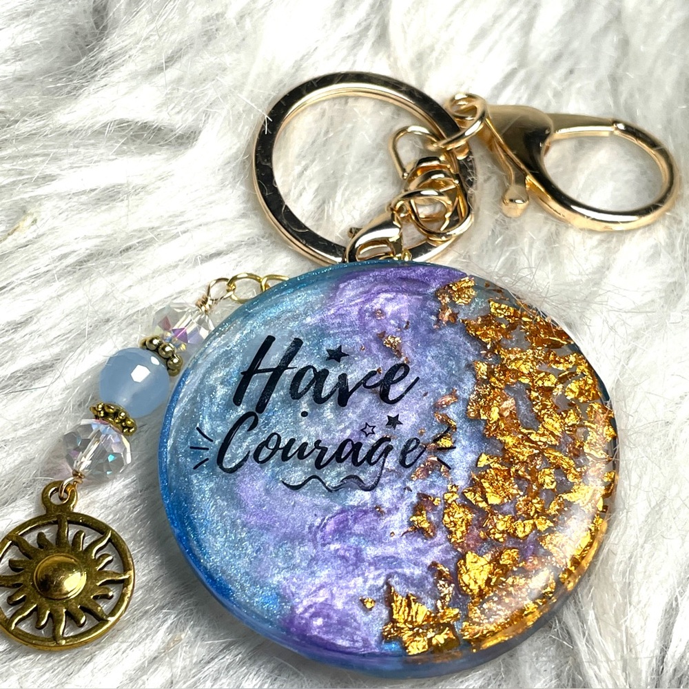 Custom Purple and Gold Keychain with Inspirational Message Crystal Charm - Picture 7 of 7